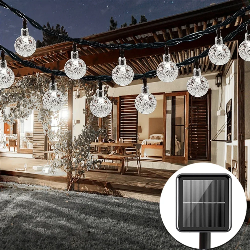 LED Solar String Lights Outdoor 60 Leds Waterproof Crystal Globe Lights with 8 Modes Garden Light for Patio Party Tree Decor