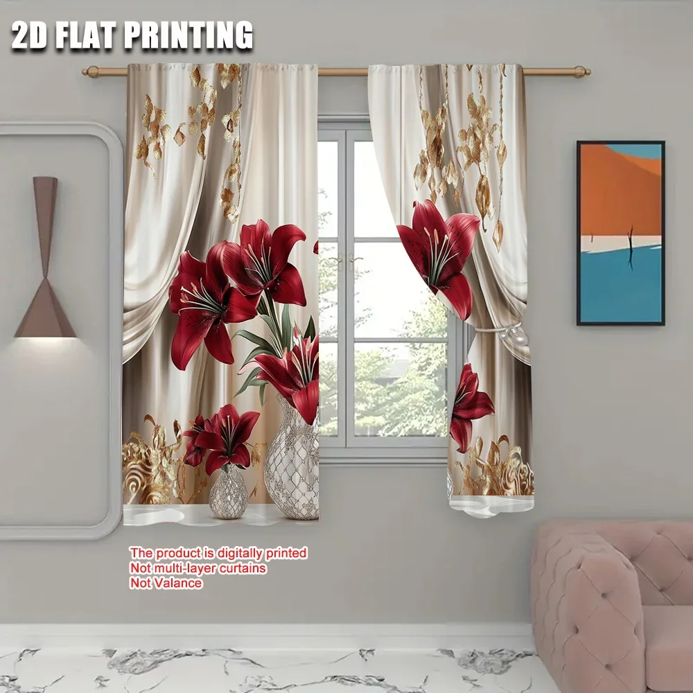 2pc,   Curtains flower Versatile Polyester Fabric,Without Electricity Birthday Party for Holiday Family Party Decorations