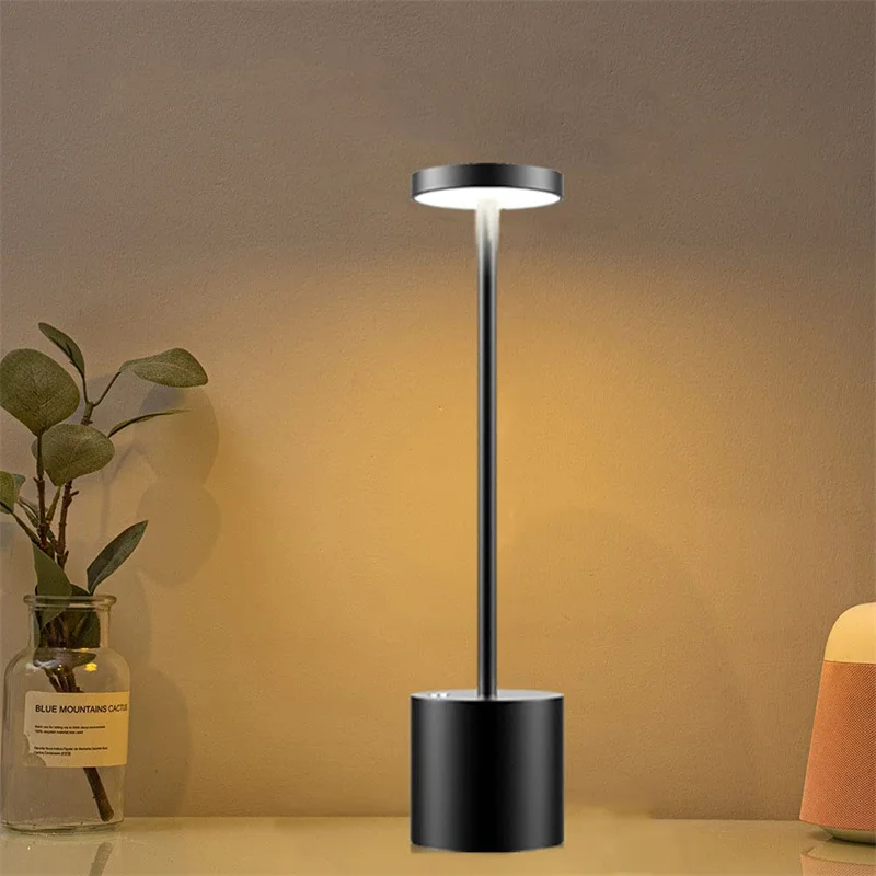 Bar Hotel Cordless Table Lamp LED Metal Desk Lamp USB Rechargeable Brightness Night Light Lamp for Restaurant Bedroom Dormitory