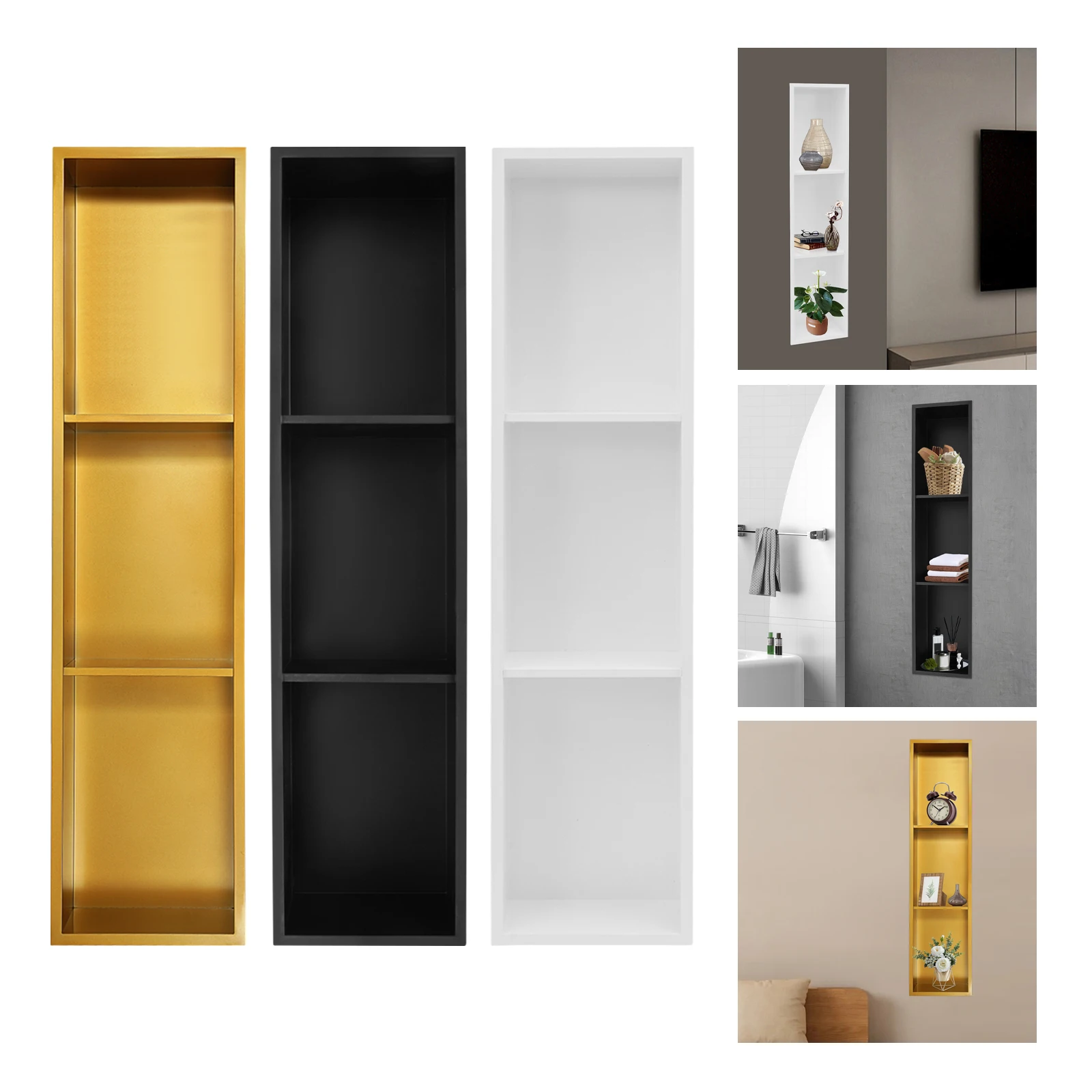 

94,2*10*23,1 см белый/золотой/черный 3-х ярусная ниша, прямоугольная ниша для душа из нержавеющей стали 304, настенная для ванных комнат