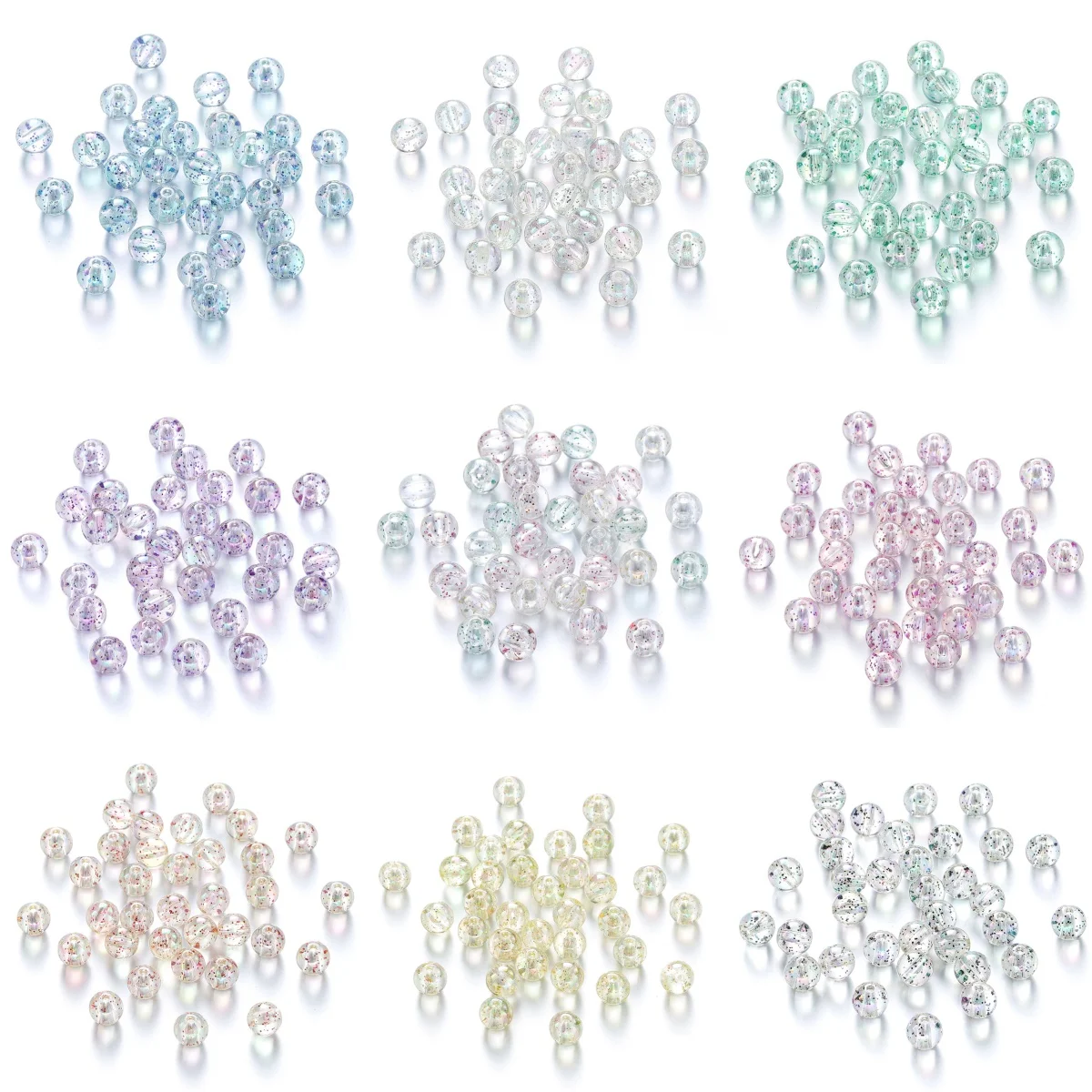 30 Stück/Lot 8/10 mm AB-farbene transparente Pailletten-Rundperlen aus Acryl für Armbänder, Halsketten, lose Abstandshalterperlen für DIY-Ohrringherstellung