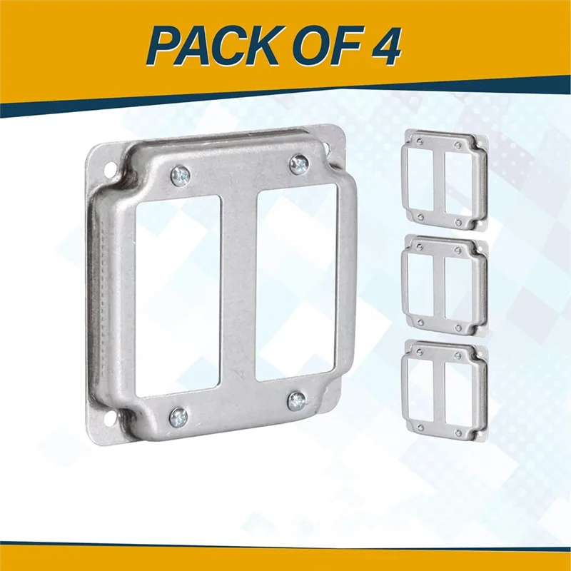 

AB46-4Pcs 4-дюймовая квадратная крышка электрической коробки с двойным переключателем, приподнятая 1/2 дюйма, открытая работа, оцинкованная сталь, измельченные углы