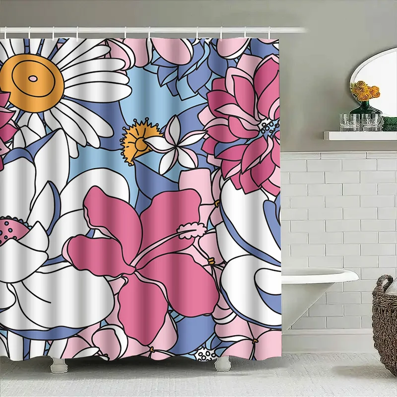 Conjunto de cortina de ducha con estampado floral vintage, decoración de baño impermeable para decoración del hogar