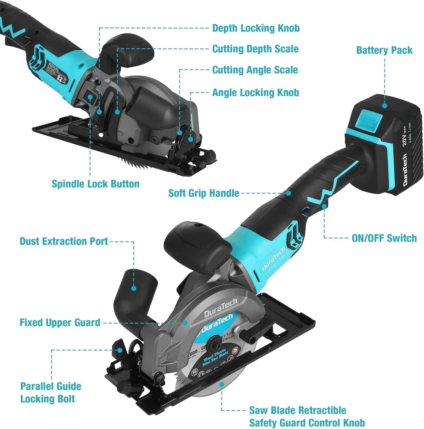 Duratech Mini Circular Saw, 20V 4-1/2