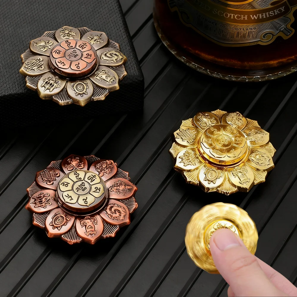 Buddha's Eye Lotus Wheel Six Character Fingertip Top Fidget Lotus Auspicious Meaning Handheld Piece Adult Stress Relief Toy