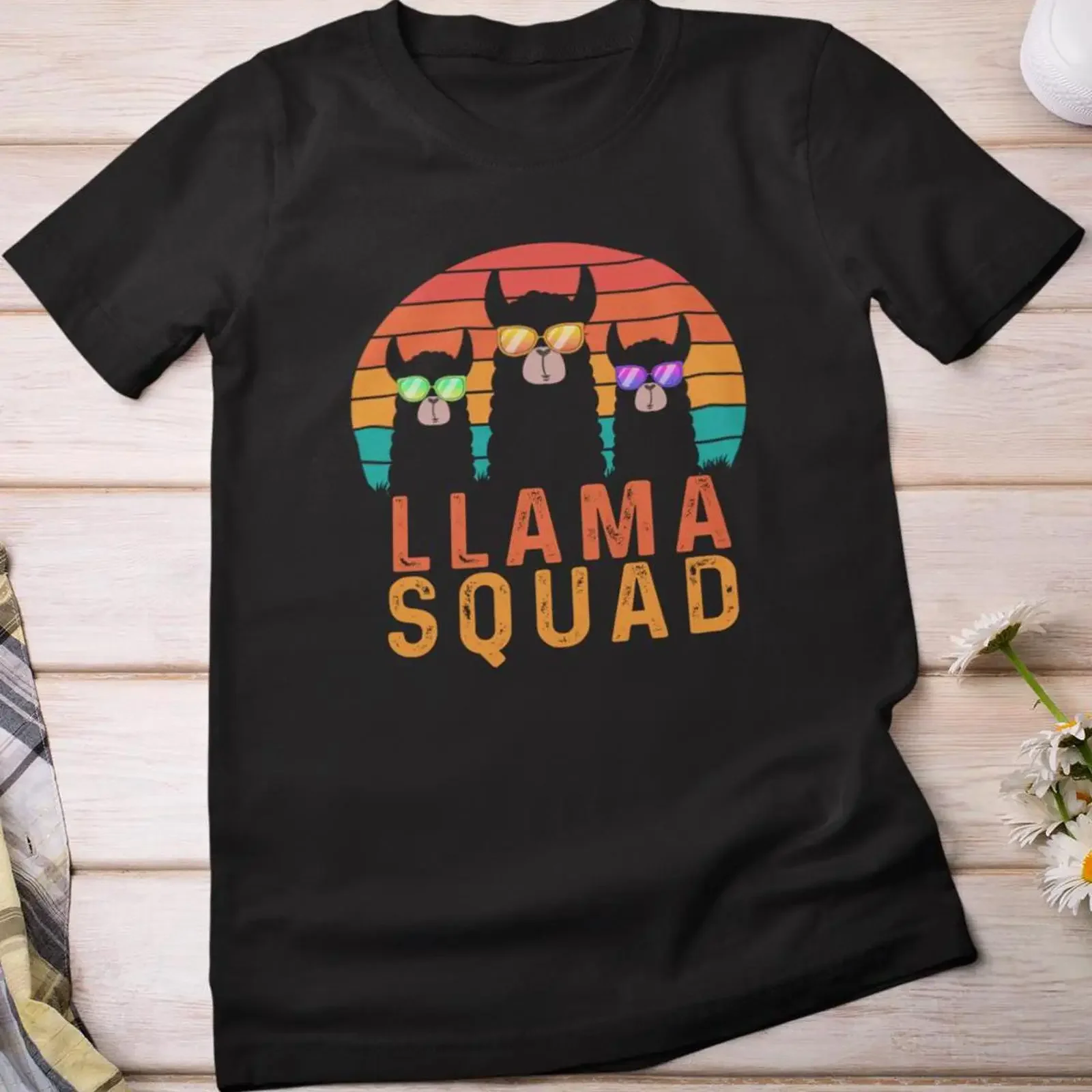 Camiseta Llama Squad Vintage para amantes de las gafas de sol, estilo vintage, cómoda, transpirable, elegante, informal, con gráfico