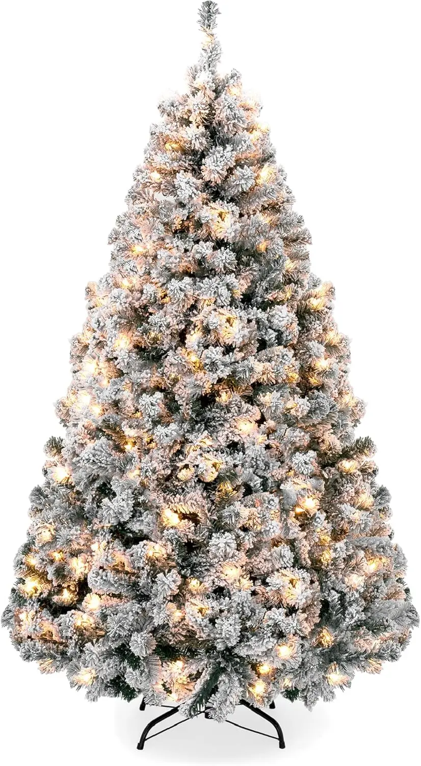 Artificial Christmas Tree, 12ft Snow Flocked Design Pine Tree, Full Appearance Snowy w/Easy Assembly, Metal Stand