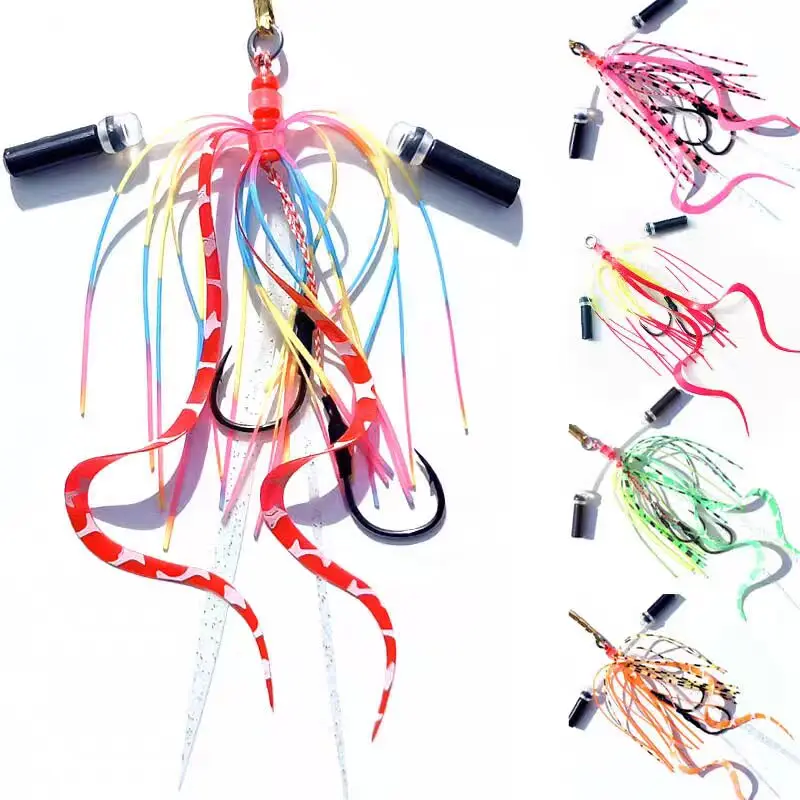 5pcs/lot Silicone Skirt with Bell Snapper Skirt Rubber Sea Fishing Hook Jig Head Assist Hook Jig Skirt Hooks Fishing Accessories