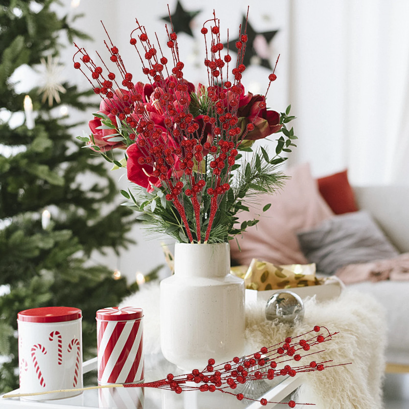 

10Pcs Christmas Berry Picks Artificial Glitter Berry Stems for Tree Wreath Garland DIY Holiday Decoration Christmas Picks