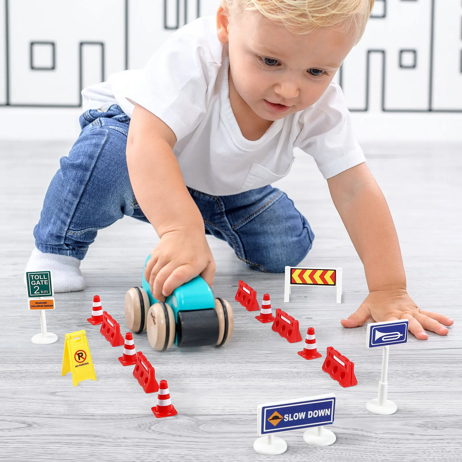 

1 set 62 Pieces Traffic Road Signs Toys for Kids Toddler Learning Educational Playset Miniature Vehicles Street Sign Gifts