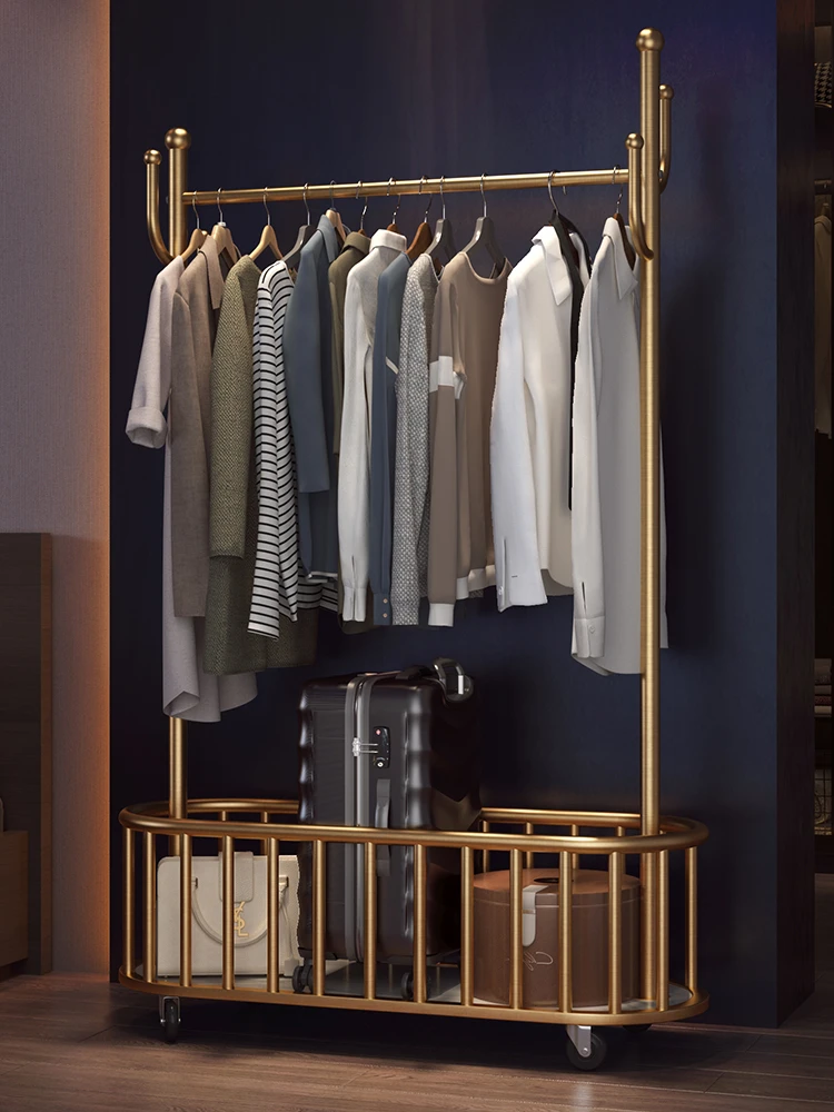 Luxury clothes hanger with pulley movable living room home clothes storage rack simple bedroom floor-to-ceiling coat rack