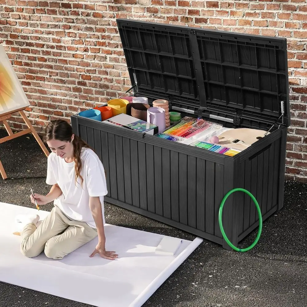 220 Gallon Extra-Large Patio Deck Box, Waterproo Resin Outdoor Storage Box with Removable Divider or Patio, Garden, Pool, urnitu view 2