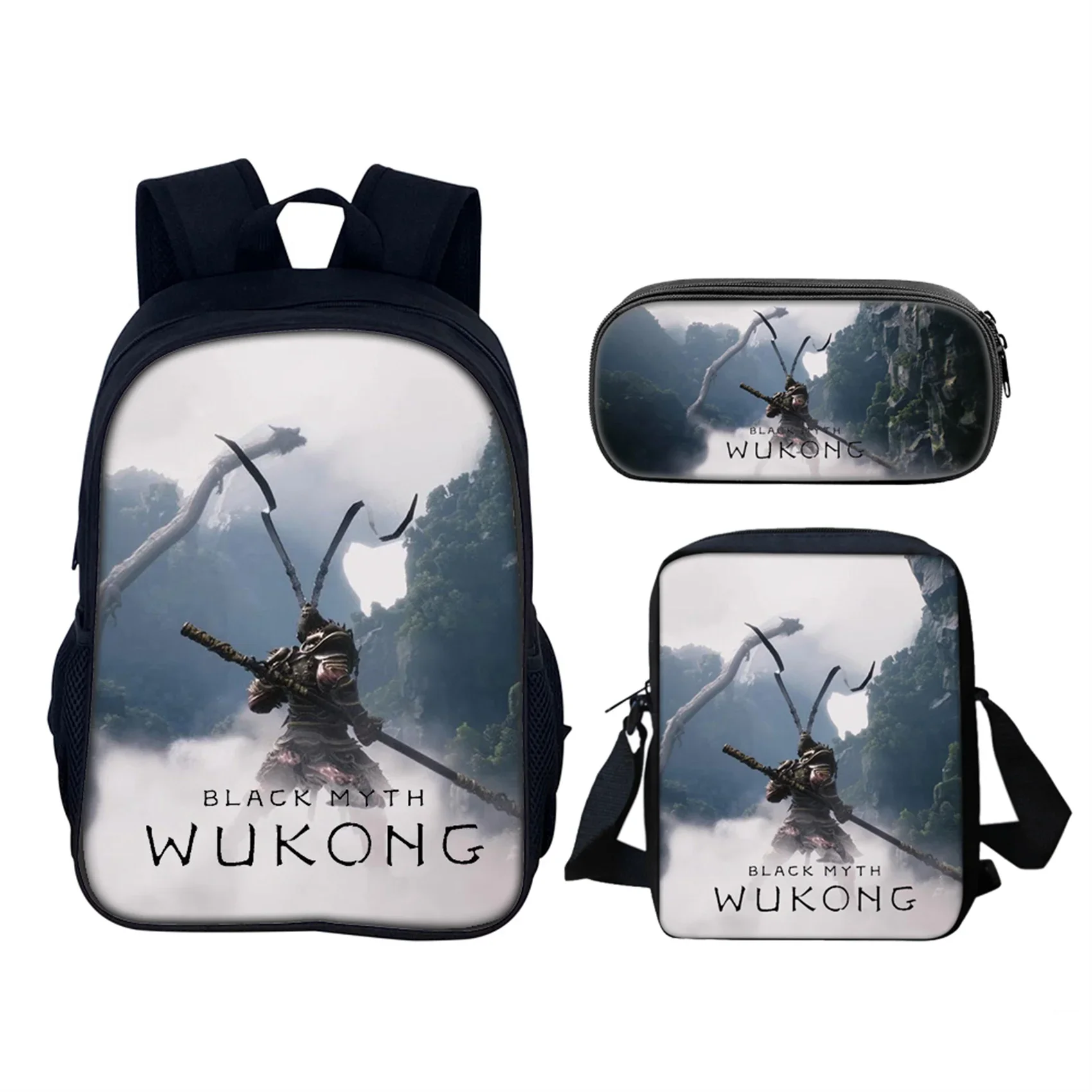 

Classic Black Myth: Wukong Graphic Backpack+Single Crossbody Bag+Pencil Bag-3 in 1 Book Bag Set for Student,Kids