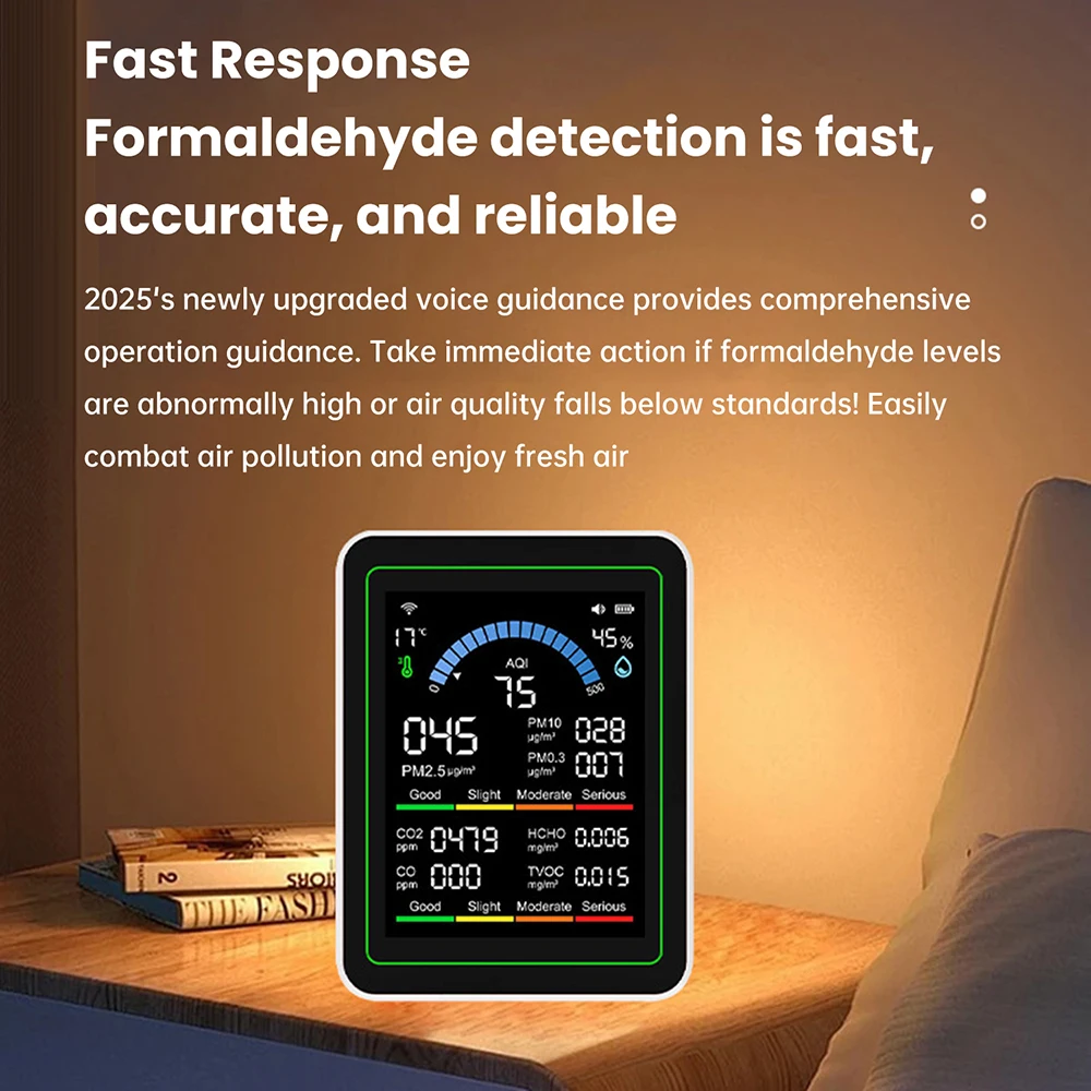 10-in-1 Intelligenter Luftqualitätsmonitor CO2 CO Tester TVOC HCHO PM Formaldehyd-Detektor Temperatur- und Feuchtigkeitsmesser mit WLAN / ohne WLAN – Detail 4