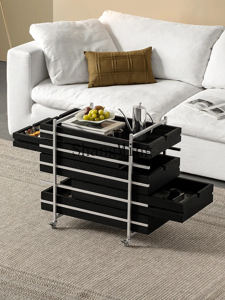 CL Household High-End Sense steel removable side shelves with wheels Solid wood Simple living room Home storage trolley
