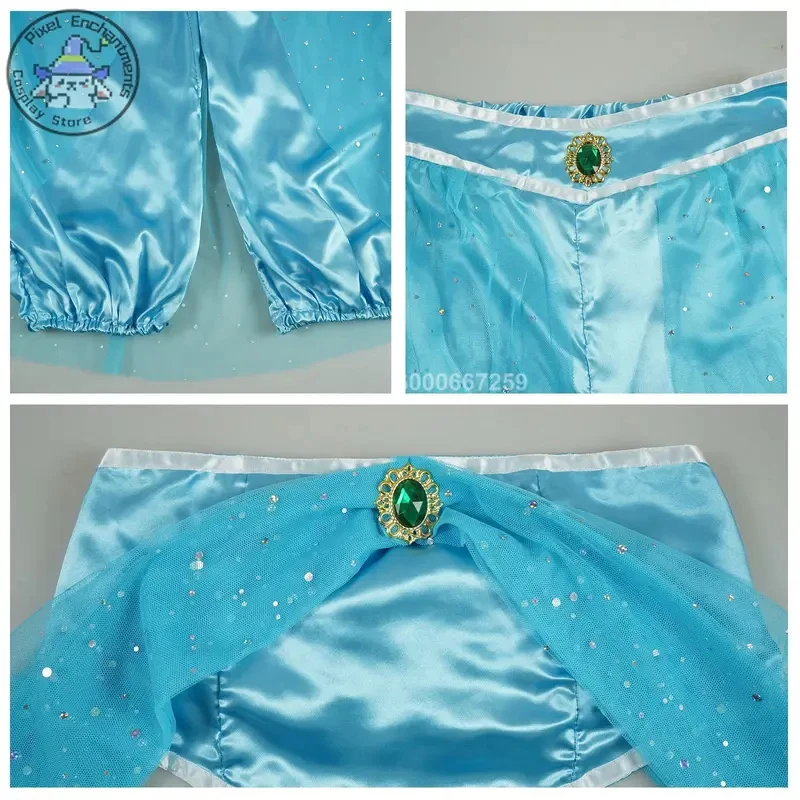 

A'5\c/Popular Fantasy Character Jasmine Princess Cosplay Costume Blue Fashion Dress Full Set High Quality Anime Outfit3;b,6/k'5;