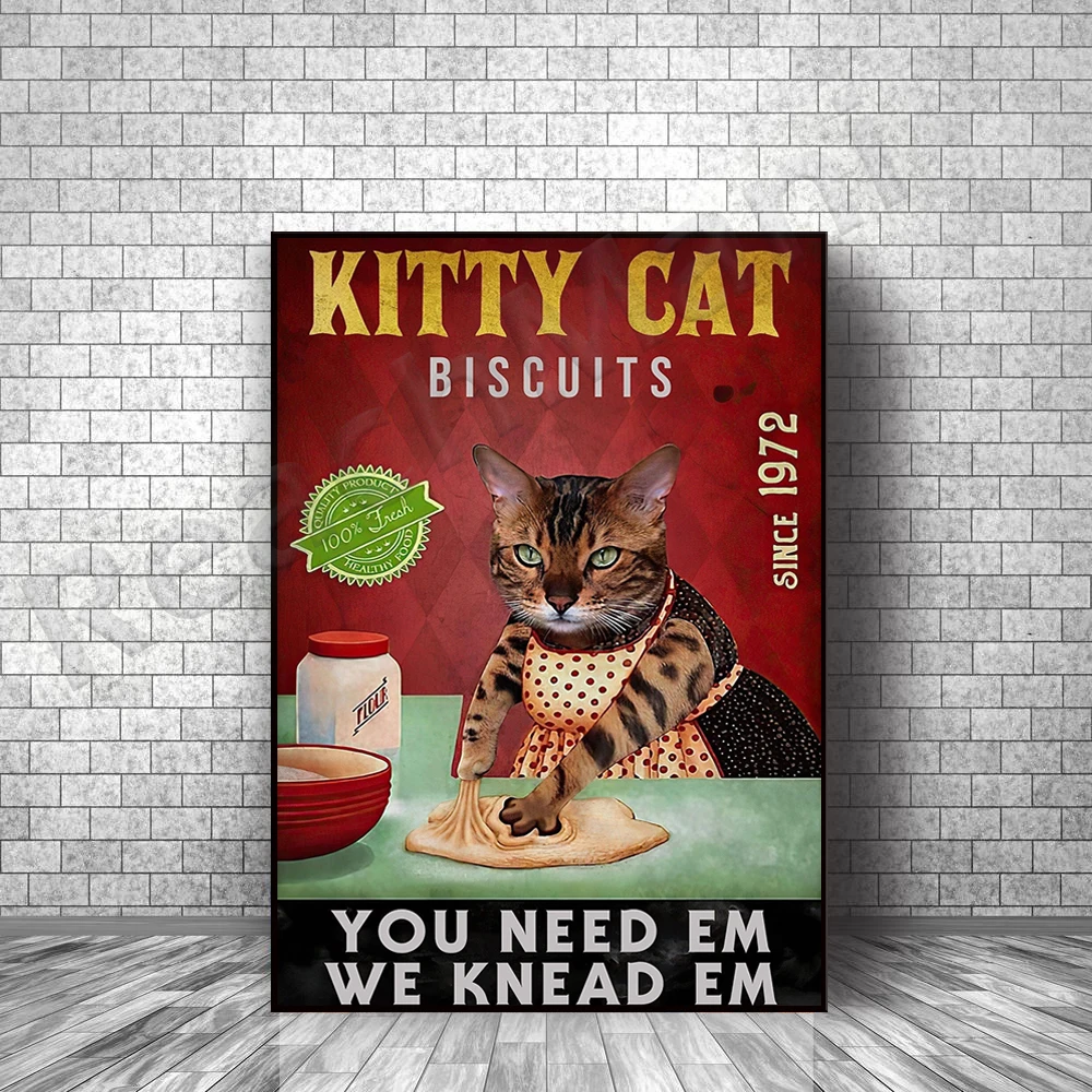 Kitty Cookies You Need We Knead Em Poster, Cat Poster, Wall Decor Print Kitty, Kitchen Room Decor, Baker Bengal Home Decor