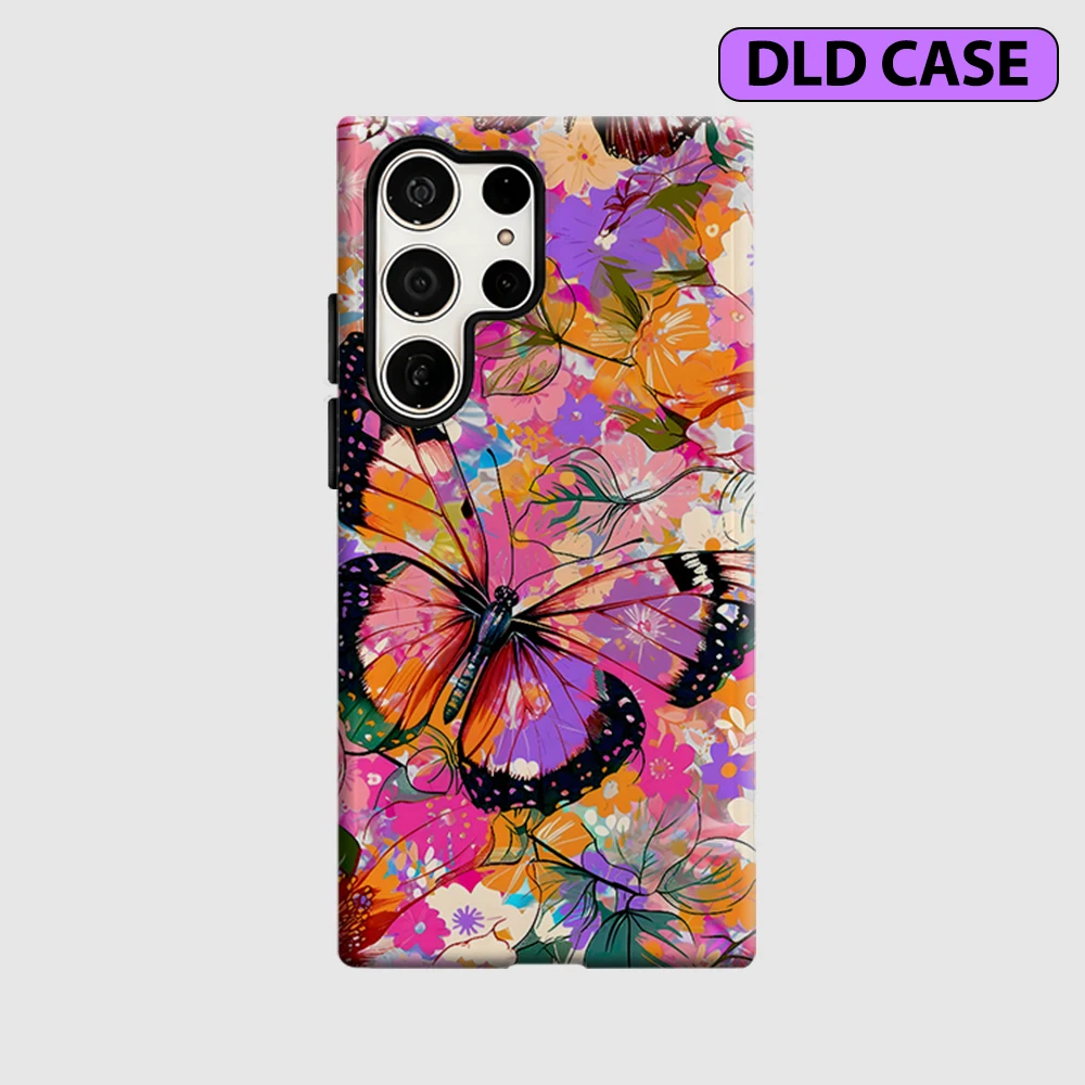 Butterfly Bloom Phone Case for Samsung Galaxy S26 S25 Ultra S24 S23 Ultra Plus Shockproof Double Layer Tough Back Cover