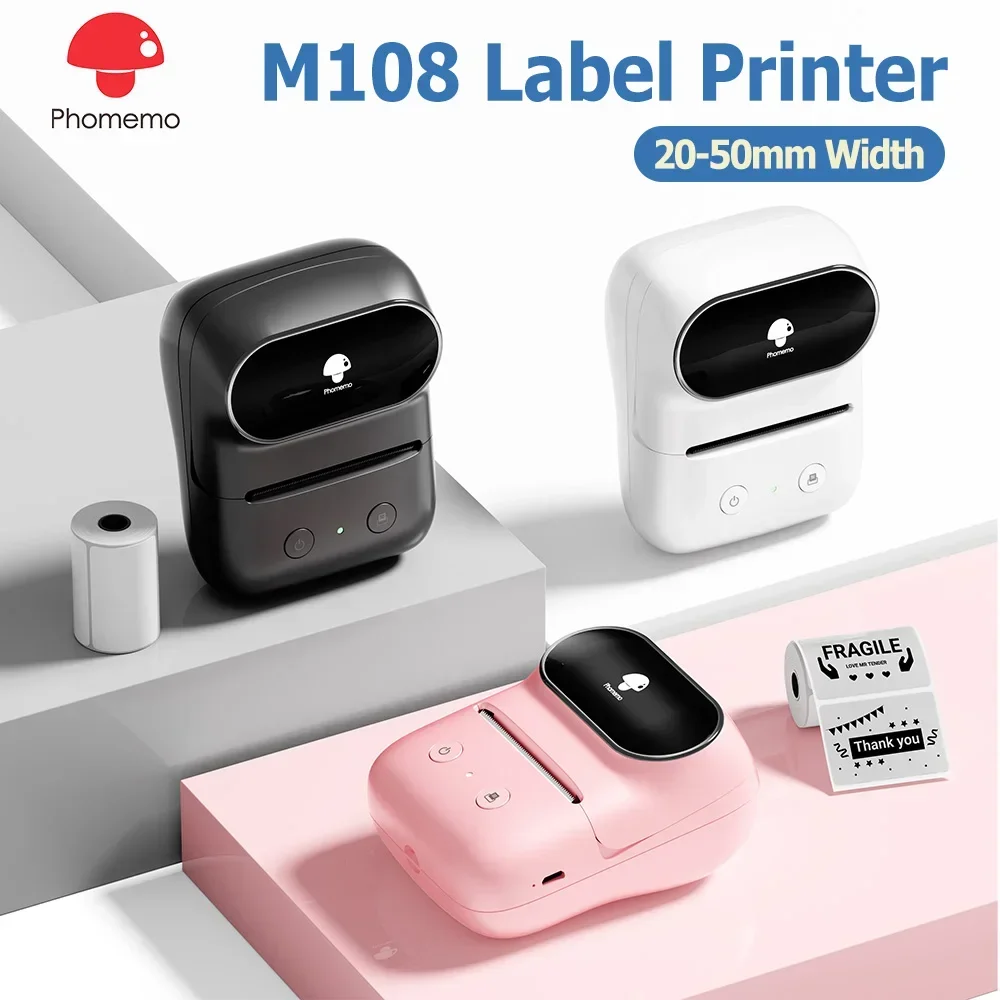 Phomemo M108 Label Printer 20-50mm Bluetooth Wireless Thermal Label Maker for Home School Office [Similar to B1 B21 P50 M110]