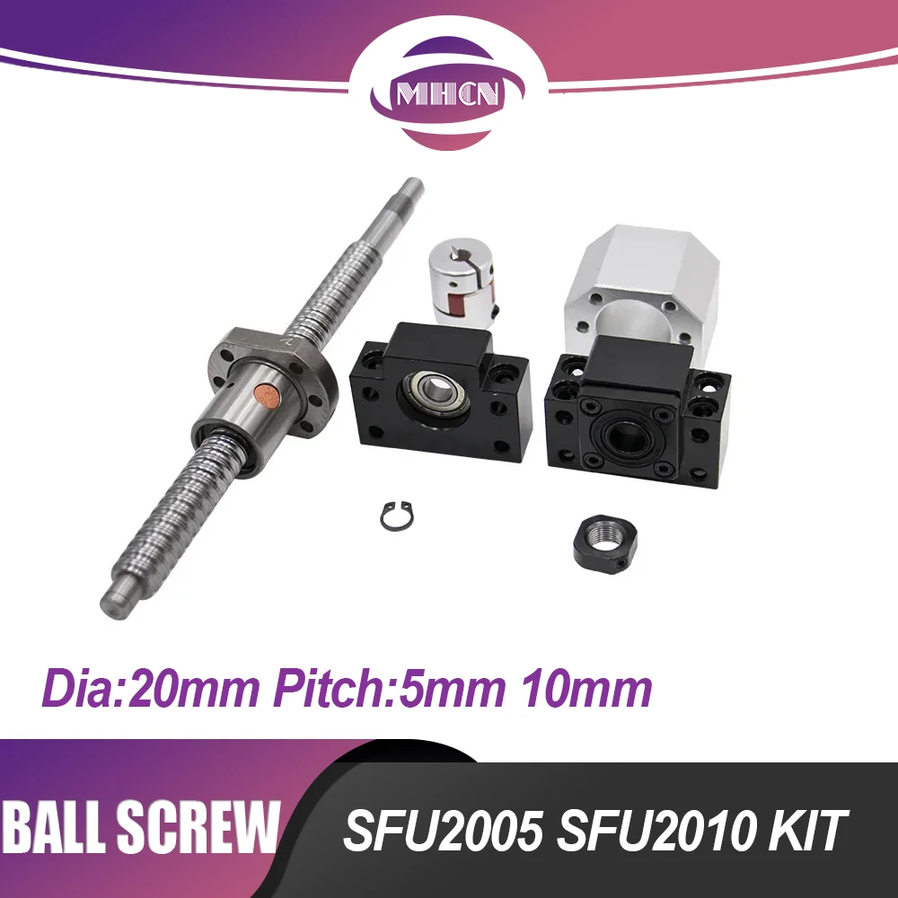 MHCN Ballscrew SFU2005 SFU2010 Kit 100-500mm C7 Dia 20mm for CNC parts Screw with Single Nut +BKBF15+DSG20H+Coupler