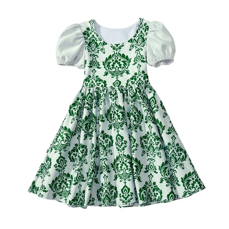 Movie The Sound of Music Cosplay Costume Children Girls' Green Floral Dress Role Play Haloween Stage Performance Outfits