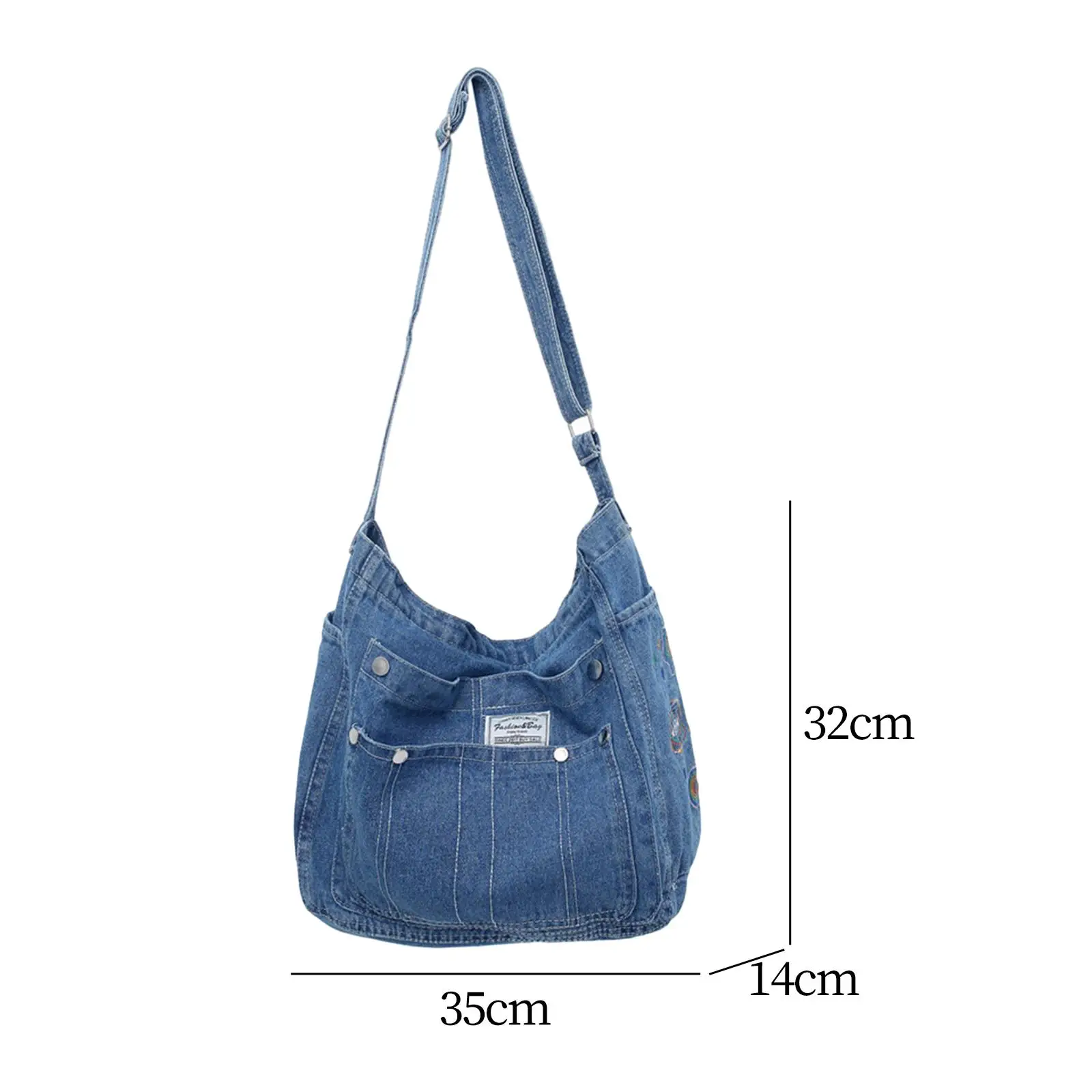 Denim Shoulder Bag Large Capacity Tote Travel Shoulder Bag Elegant Denim Crossbody Bag for Spring Summer Travel Vacation Women