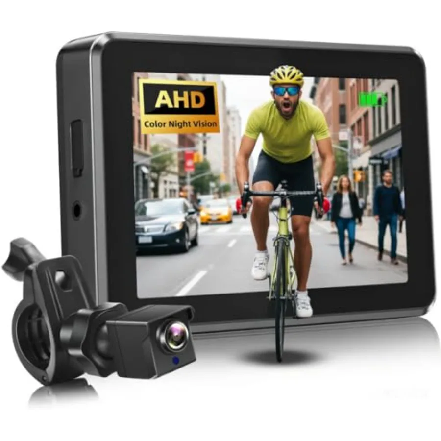 

Bicycle Rear View Camera with 4.3' HD Monitor, Color Night Vision and 110 Wide Angle View, Bike Camera for E-Bike, Mountain and