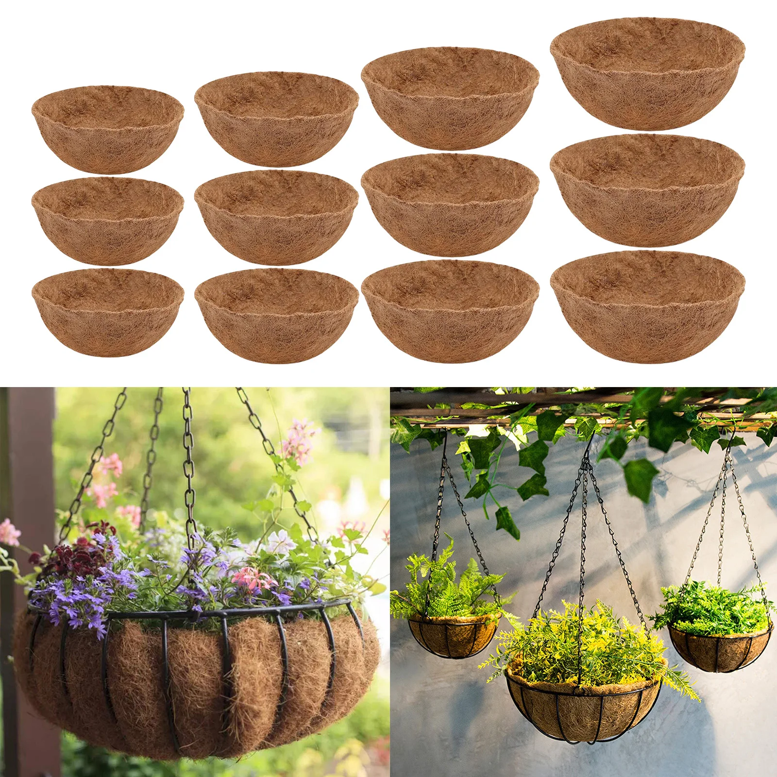 3pcs Round Coco Liners Thick Liner for Plants Hanging Flower Coir Planter