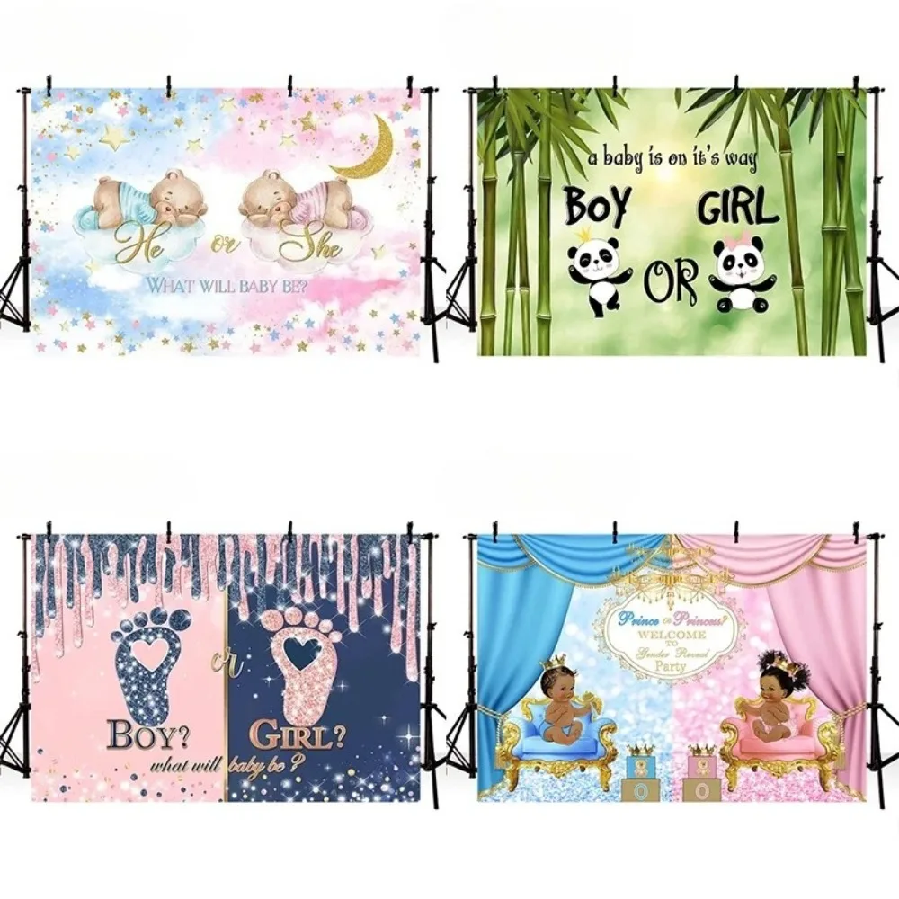 

Gender Reveal Photo Background Boy Or Girl Boho Baby Shower Photography Backdrop Balloons Bear Party Decorations Banner