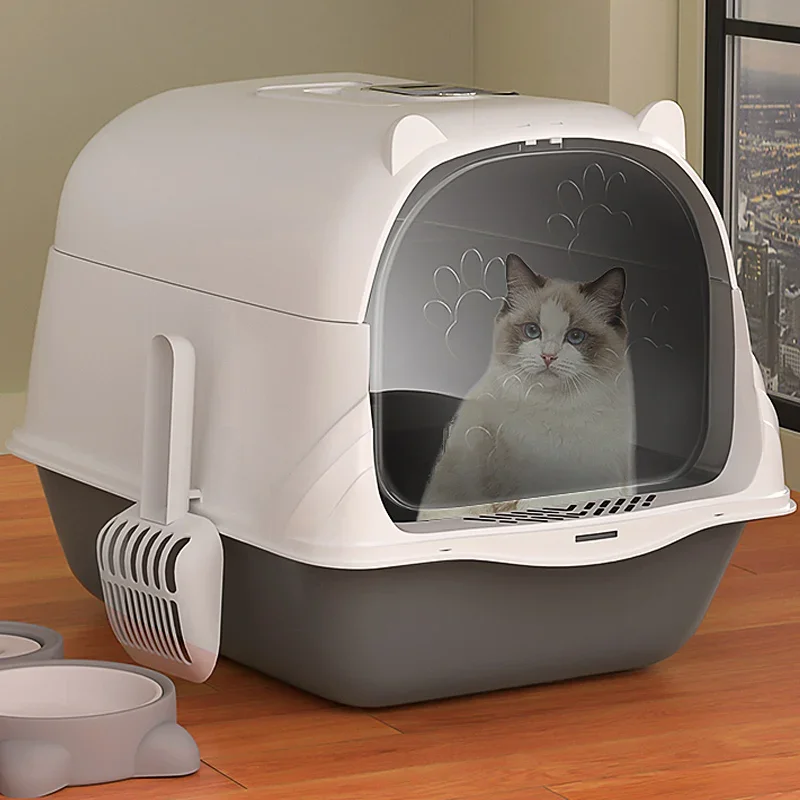 cat litter box, oversized, fully semi-closed cat toilet, odor-proof and splash-proof, with litter box.