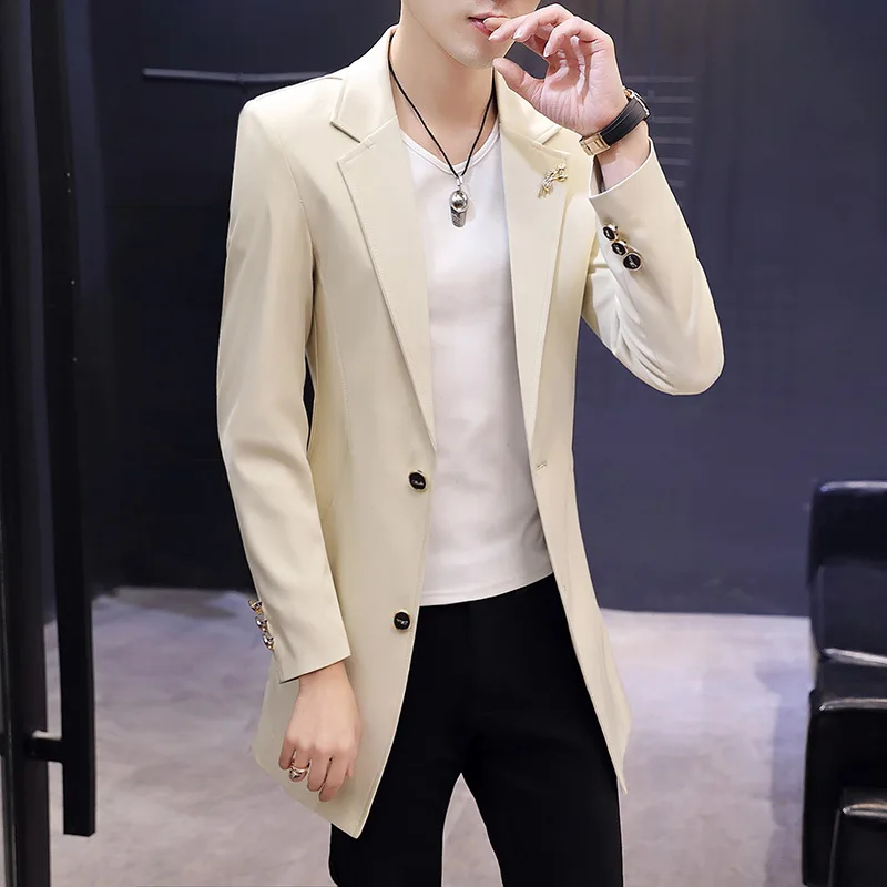 HOO 2024 Men's Spring Mid-Length Windbreaker blazer Teenagers Leisure   blazer