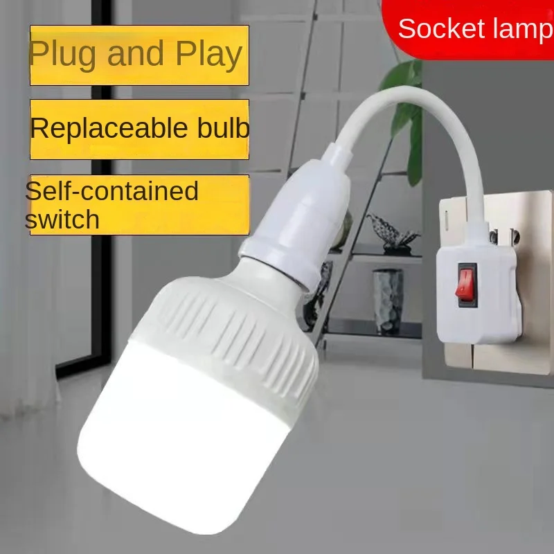 Super Bright Eye Protection Bulb Universal Lamp Holder with Switch Dormitory Table Lamp Bedroom Bedside Plug-and-Play LED Bulb