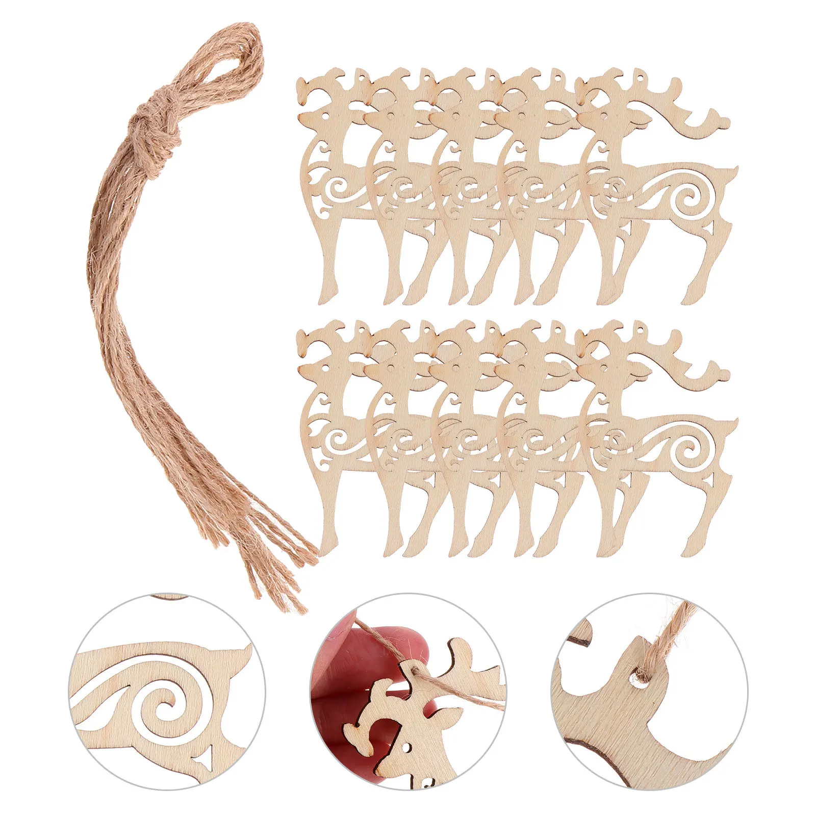 

10pcs Reindeer Wood Pieces Wooden Cutouts For Diy Craft Hanging Ornament Christmas Pendant Decor Wooden Diy Crafts Handicraft