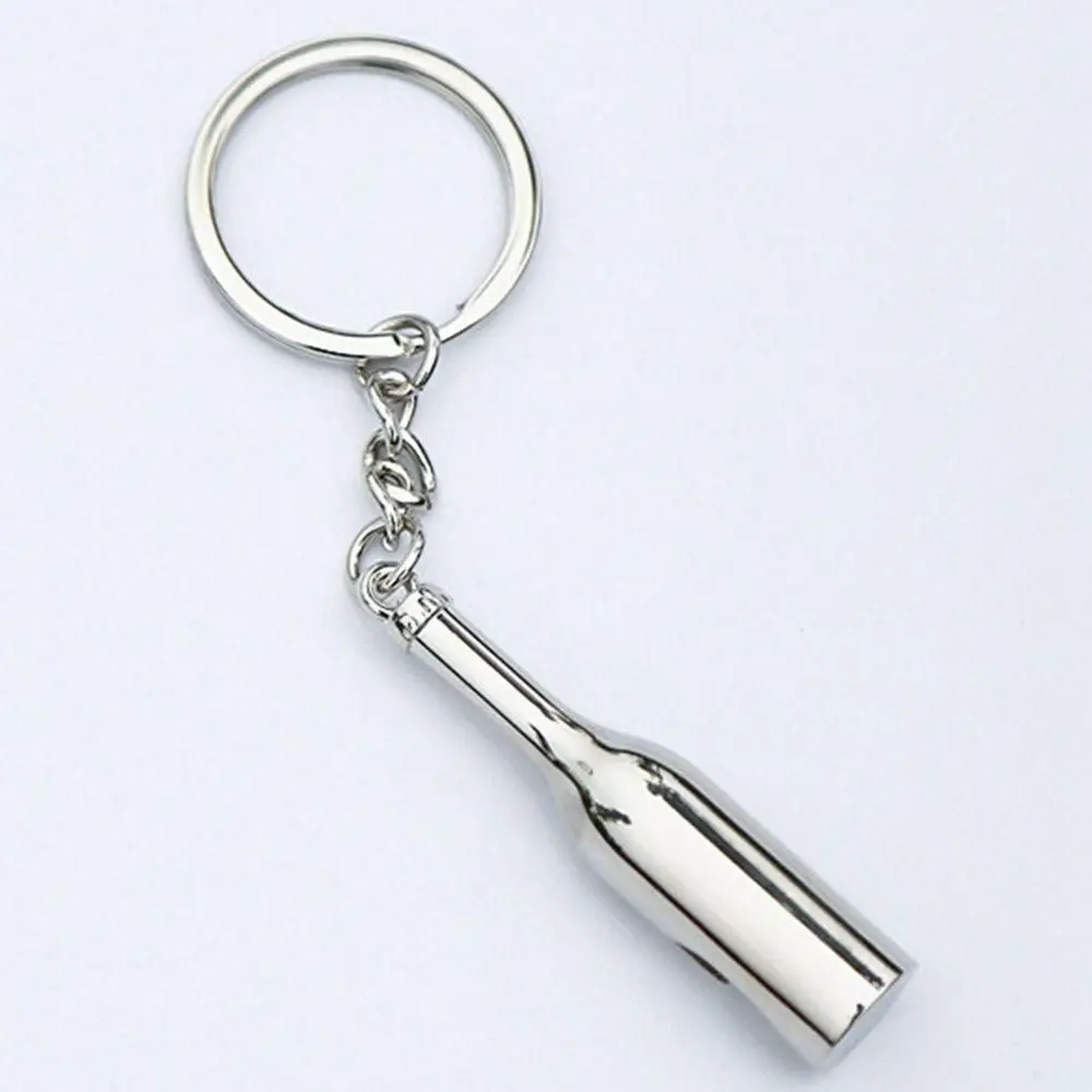 Camping Travel Zinc Alloy Wine Bottle Shaped Opener Key Ring Key Chain