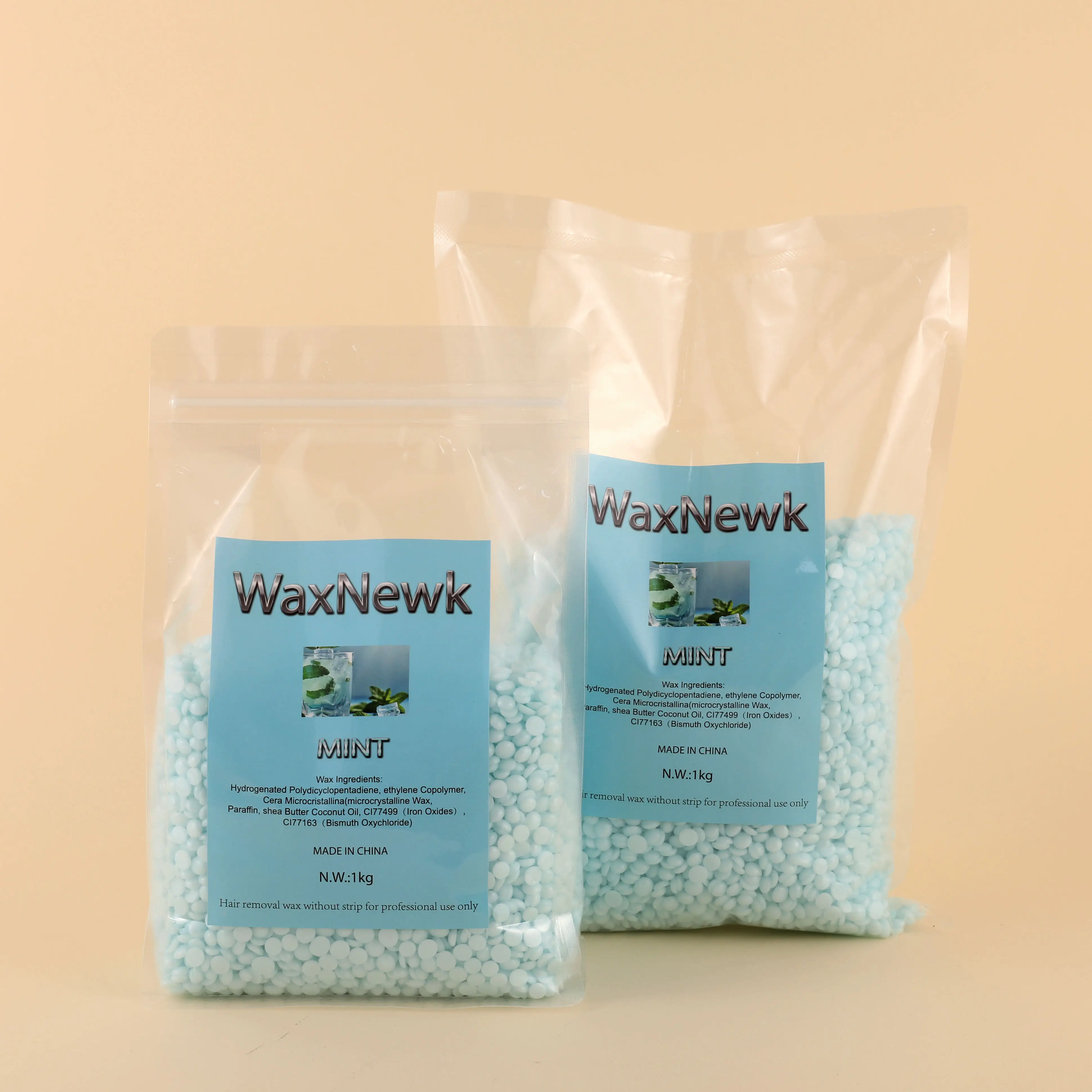 

WaxNewK mint gel consistency thinner application Premium Formula rosin free Sparkle blue mint scent Brazilian Hard Wax Beads