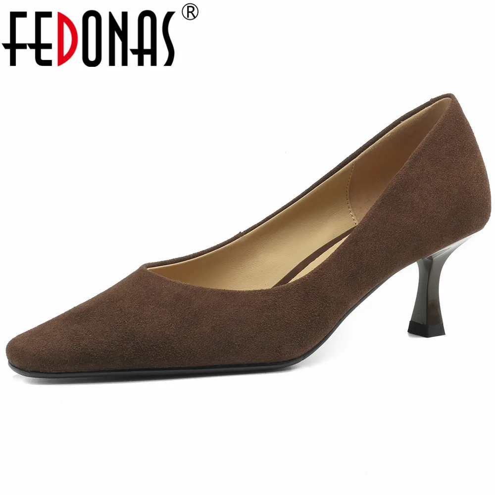 FEDONAS eleganti tacchi alti sottili décolleté da donna punta quadrata in vera pelle primavera estate Party Office Lady Pumps scarpe Basic donna