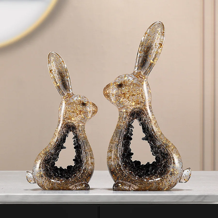 

PYH light luxury transparent gold foil rabbit ornament high-end home living room cabinet decoration new home