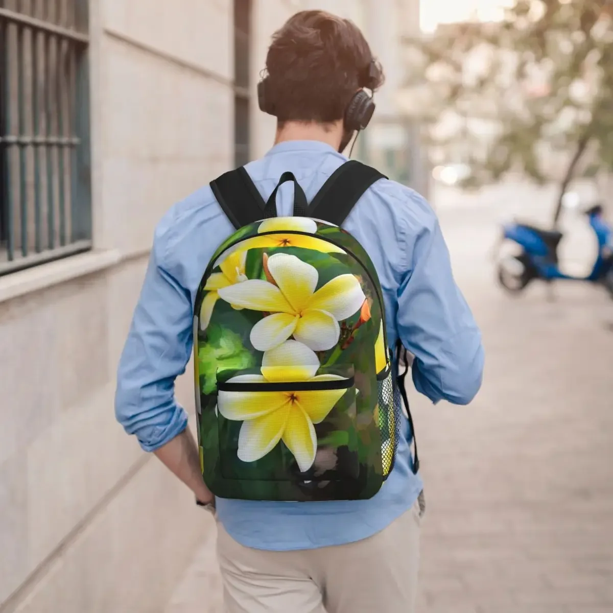 Blooming Plumeria Realistic Art Student Backpack School Bag Hiking Travel Daypack for Men Women Bookbag Shoulder Bags