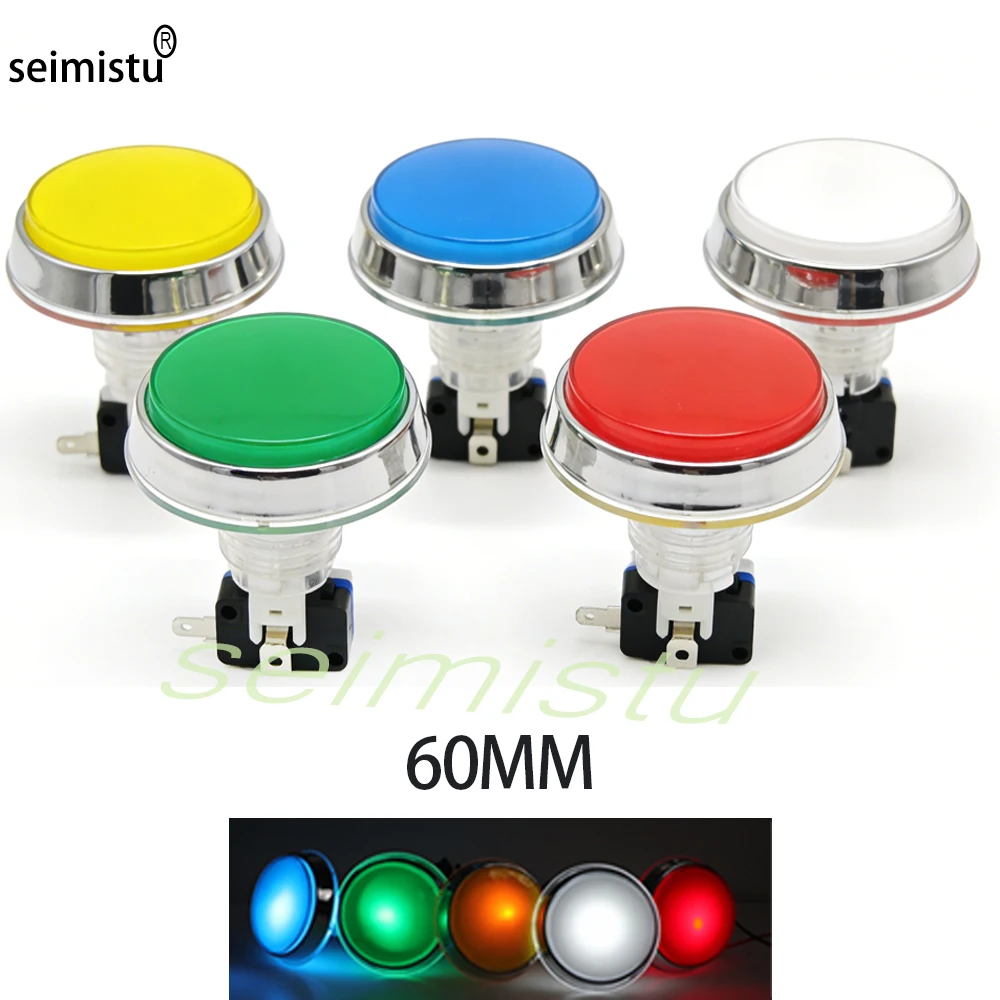 60mm Chrome 12V Flat Arcade LED Button — For Pinball Machines, Vending Machines, and Kids' Racing Game Machines