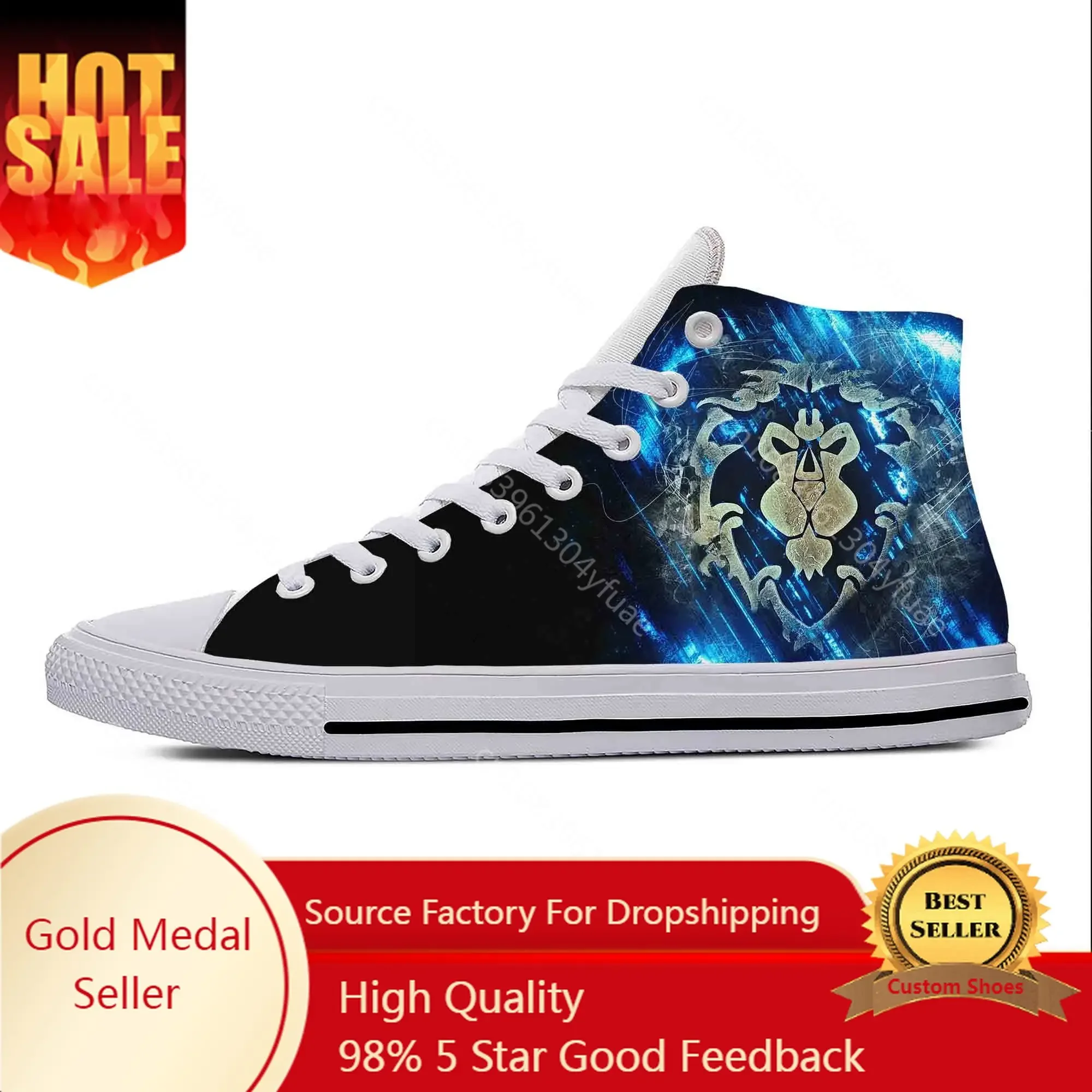 

Wow Anime Game Cartoon World of Warcraft Alliance Casual Shoes High Top Lightweight Board Shoes Breathable Men Women Sneakers