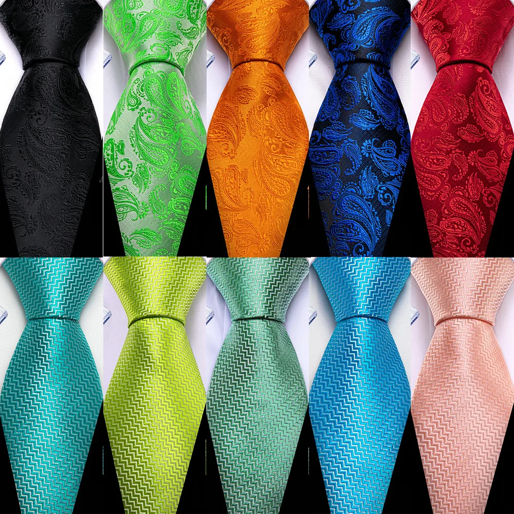 Barry.Wang 160CM Long Men Tie Luxury Jacquard Floral Paisley Necktie Handkerchief Cufflinks Set Wedding Party Business Gift