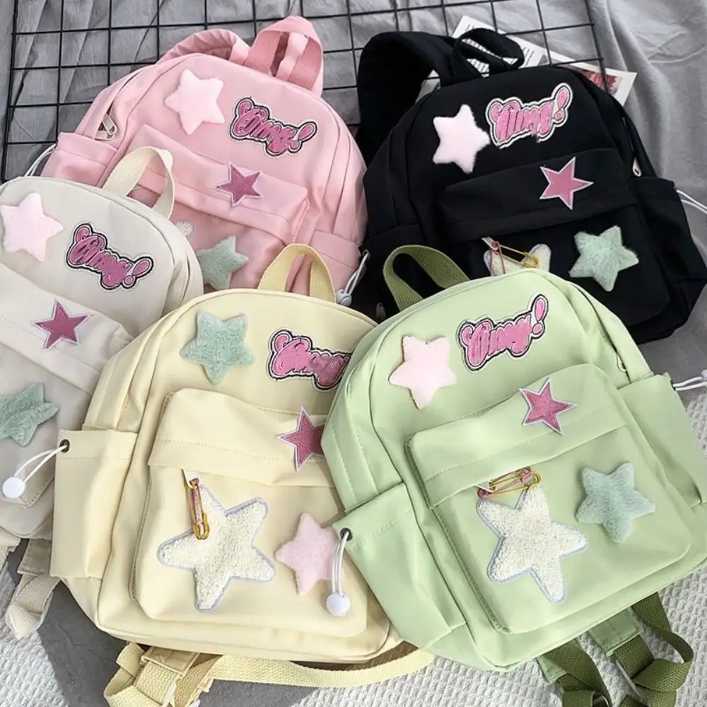 Y2k Women Shoulder Bag Student New Fashon Cute Star Pattern Letters Backpack Sweet Exquisite Casual Large Capacity Handbag