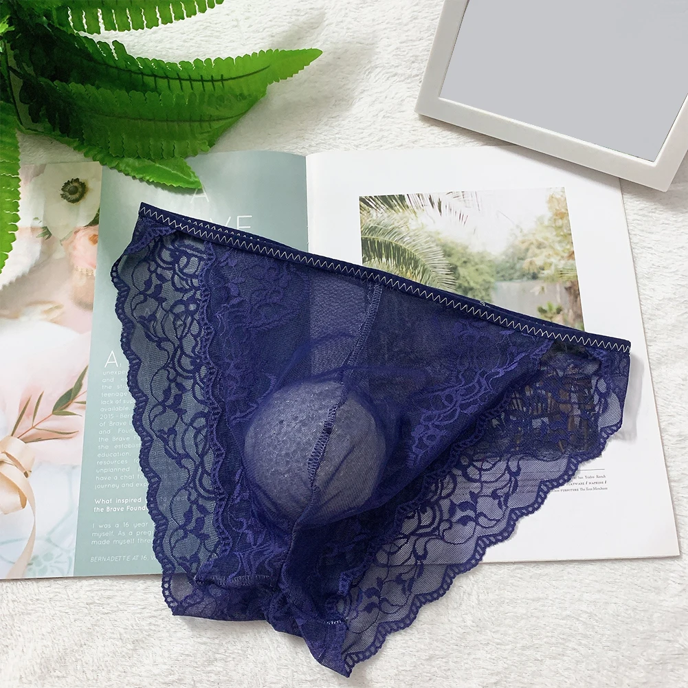 

1pc Fashion Men's Lace Sheer Briefs Shorts Bulge Pouch Panties Lingerie Man Low Rise Ultrathin Underwear