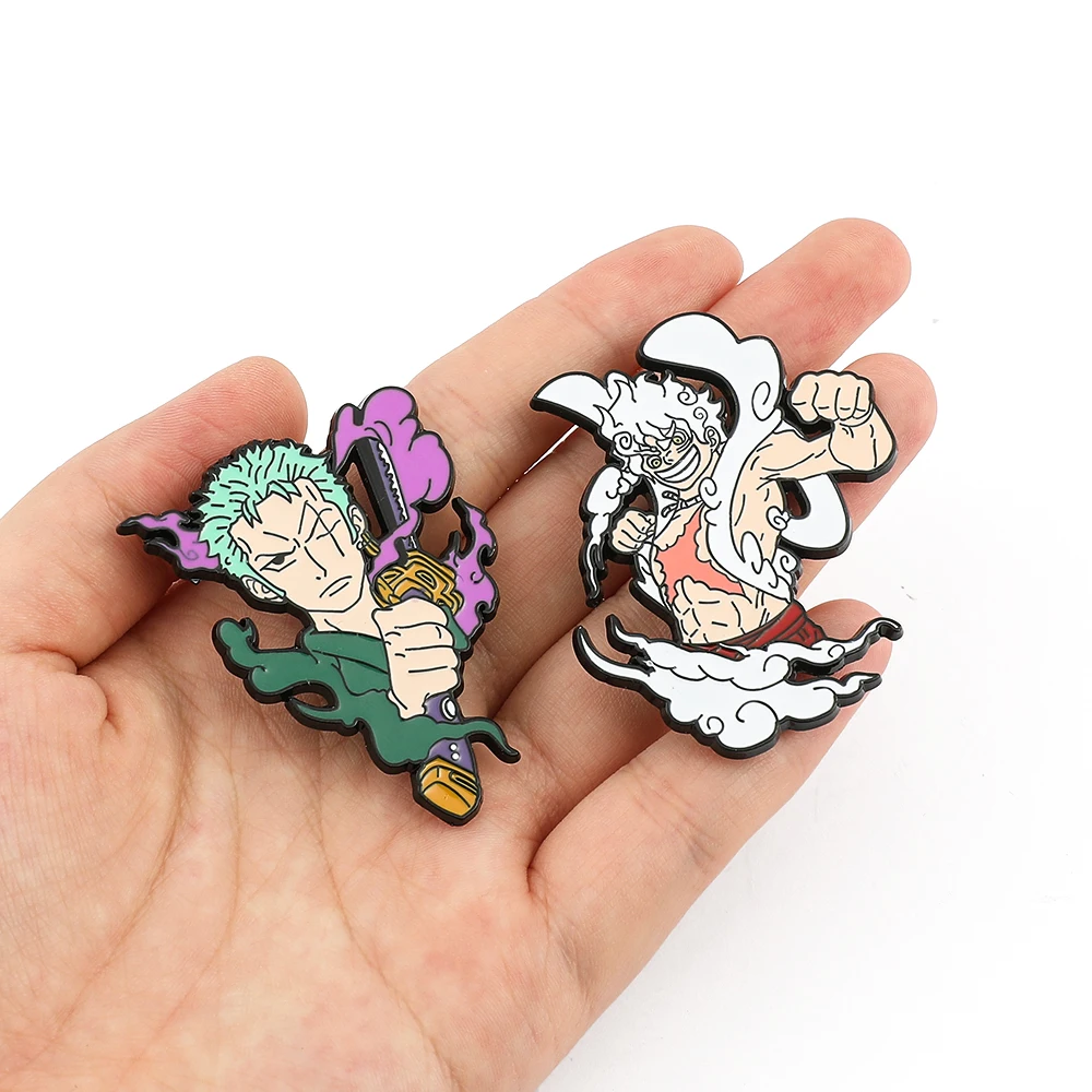 2 Pcs Cartoon Roronoa Zoro Brooch Creative Monkey D. Luffy EnamelPin Backpack Clothing Jewelry Metal Badge Accessories