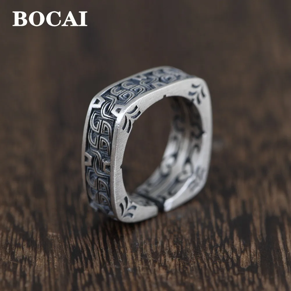 

BOCA 100% Real S925 Pure Silver Jewelry Accessories Vintage Square Disc Ancient Man Ring Personality Domineering Power Game