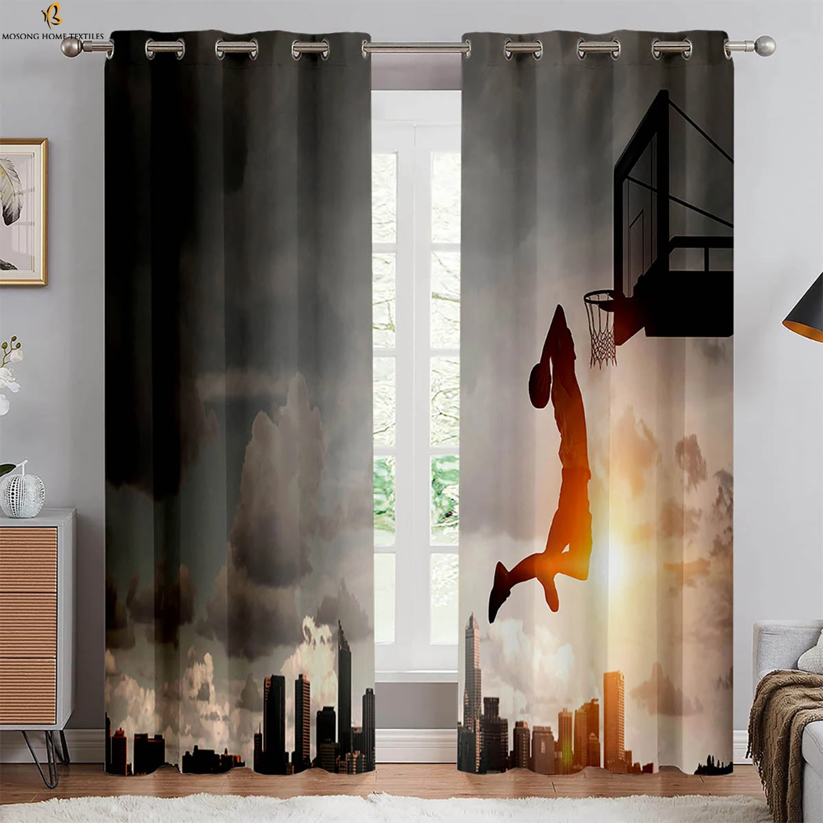 Basketball Sports 3d Printing Curtains Boys And Girls Room Dormitory Decoration Creative Curtains Can Be Customized 2 Pieces