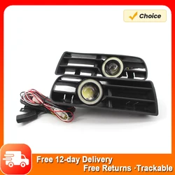 1 Pair Car Auto White Fog Light Front Bumper Grilles Replacement For VW Golf MK4 1998-2004 Angel Eyes Lamp LED Running Fog Light