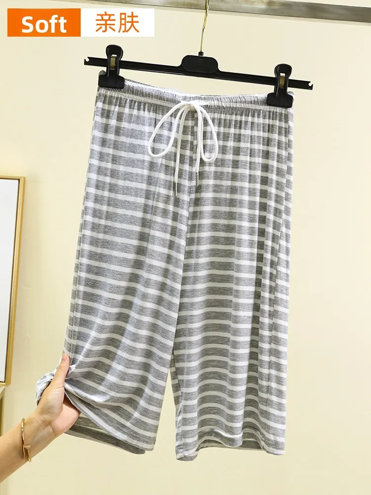 Modal Wide Leg Pants Women's Summer Thin Casual Loose Spwear Five-Pointed Pants High Waist Elastic Fiber Ladies Trousers