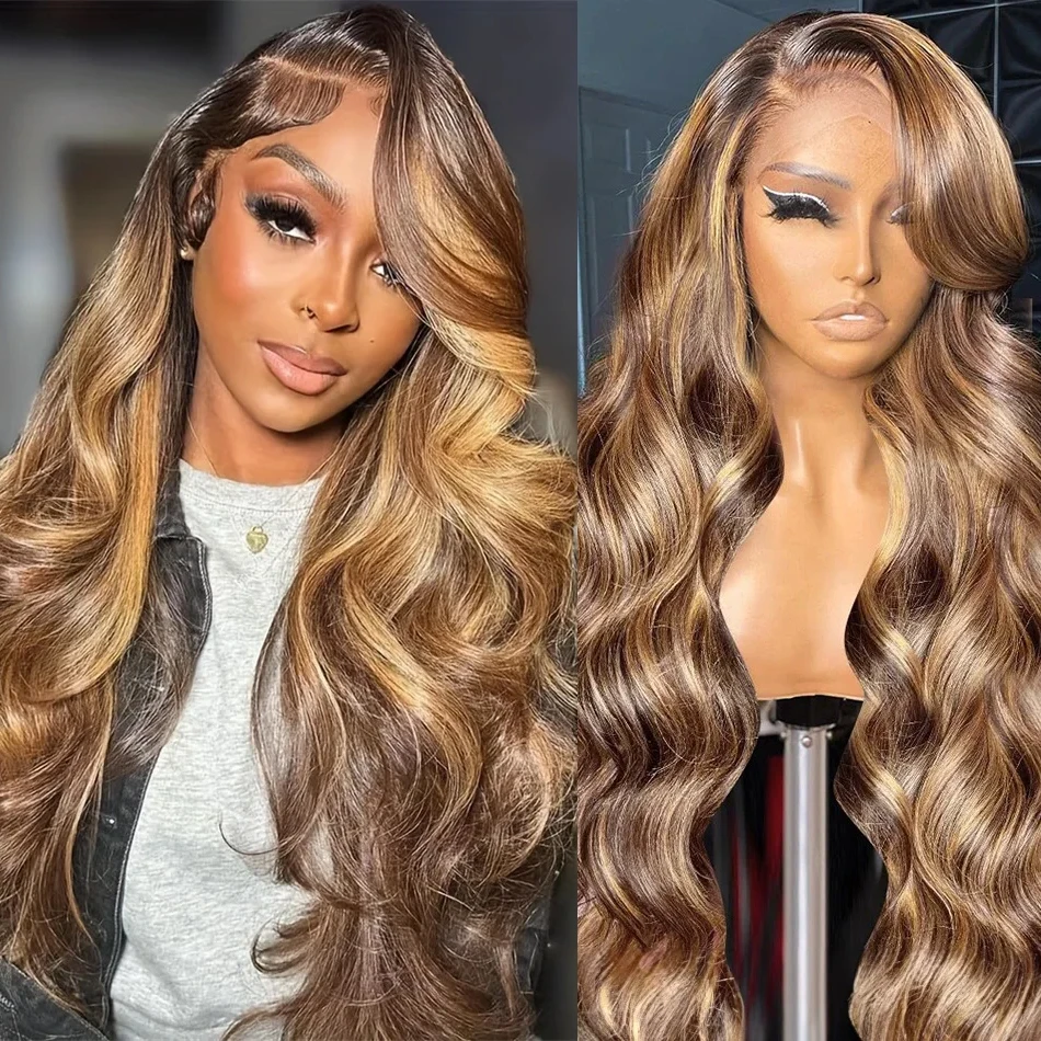 P4/27 Highlight Body Wave Wig Human Hair Brazilian Ombre Blonde Brown Colored 13x4 13x6 Transparent Lace Frontal Wigs For Women