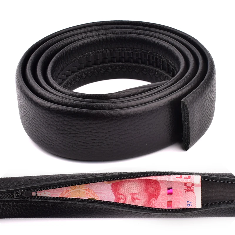 Pure Cowhide Cash Anti-theft Waist Pack Genuine Leather No Buckle Mens Wallet Belt Strap Width 3.5cm Zipper Hidden Money Belts